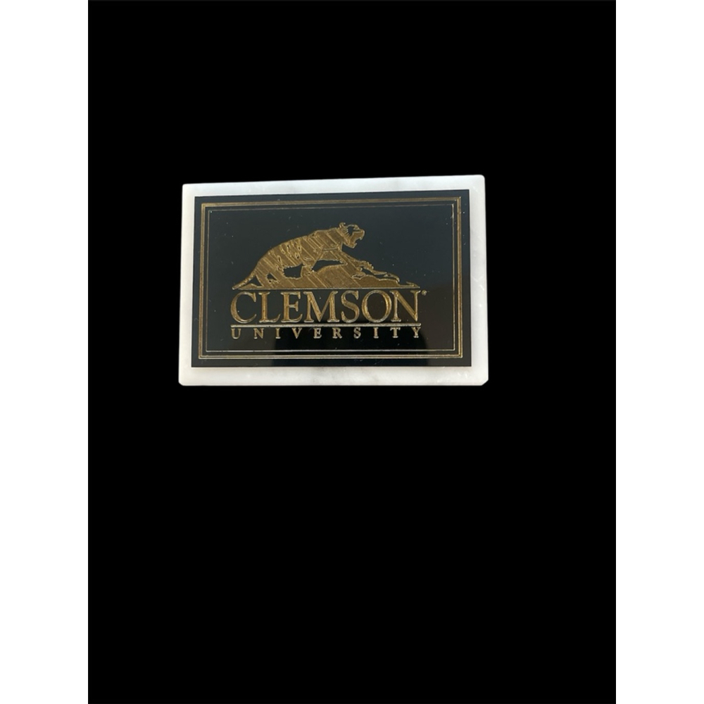 Brass Reminders Clemson University Marble Paperweight White Black Gold 🏷️